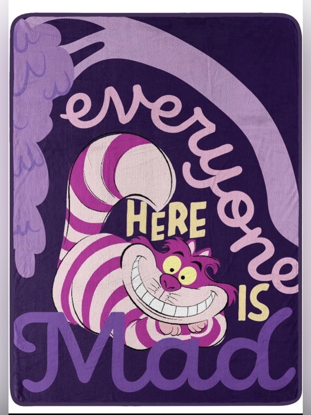 Disney Alice In Wonderland Cheshire Cat Purple Plush Fleece Throw Blanket